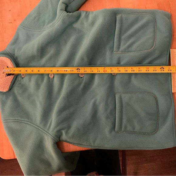 Denim & Co Turquoise Fleece Jacket Sherpa Collar Cozy Casual Button Front - Picture 14 of 16